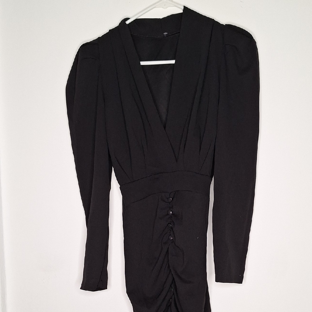 Elegant Black Dress with Button Detail